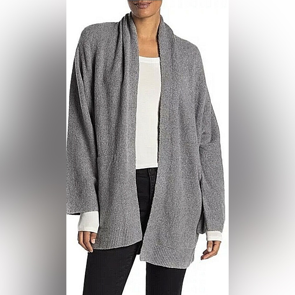 Vince Grey Textured Open Shawl Collar Cozy Soft Plush Cardigan Sweater S